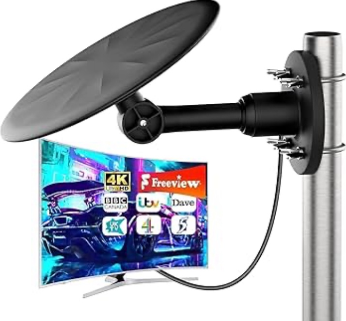 TV Antenna Outdoor with Signal Amplifier – Long Range Reception for Free Local Channels – Outdoor Antenna for Smart TV – Supports 8K 4K 1080P HDTV with 33ft Coaxial Cable (Black)