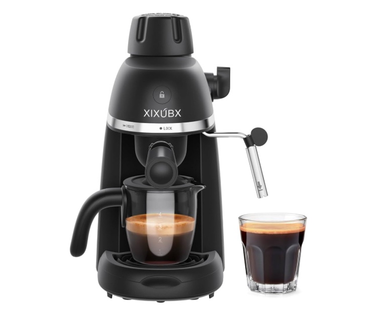 Coffee Machine, 3.5 Bar Espresso & Cappuccino Machine with Steam Wand, Compact Design Coffee Maker for Latte, Safety Lock & Tritan Cups, 800w, Black