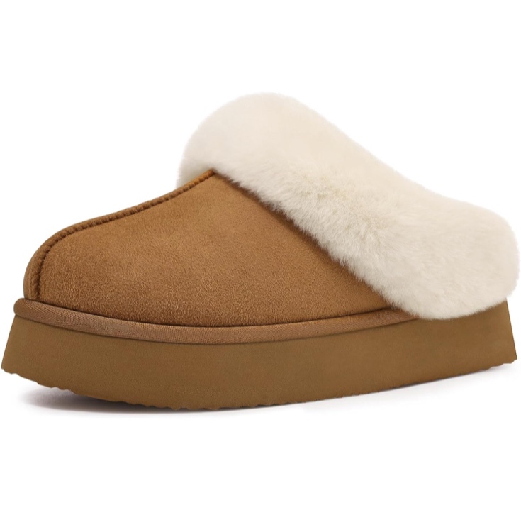 size 8.5 medium fuzzy platform slippers for women comfy winter house shoes with memory foam indoor outdoor