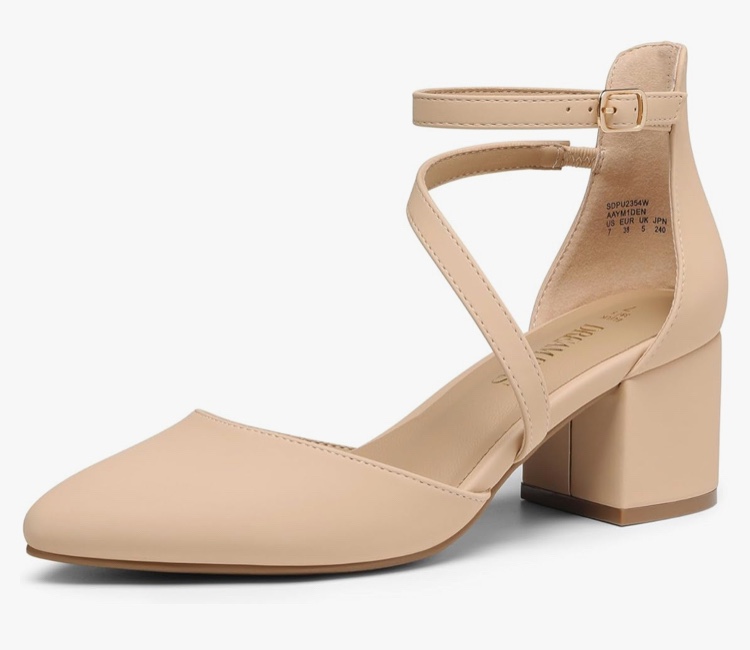 Size US 10 DREAM PAIRS Women's Closed Pointed Toe Low Chunky Heels Pumps Ankle Strap Wedding Business Dressy Shoes