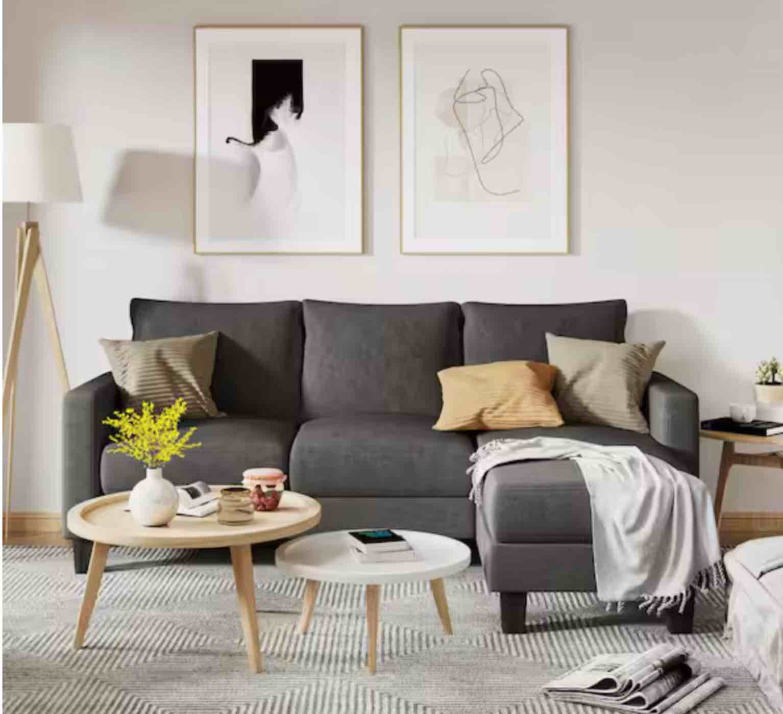 LACOO 70 in. Classic L-Shaped Sectional Sofa Reversible Linen Sectional Sofa in Dark Gray with Chaise