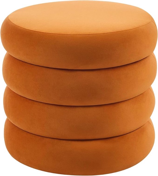 Soft Velvet Round Ottoman Footrest Stool, Orange
