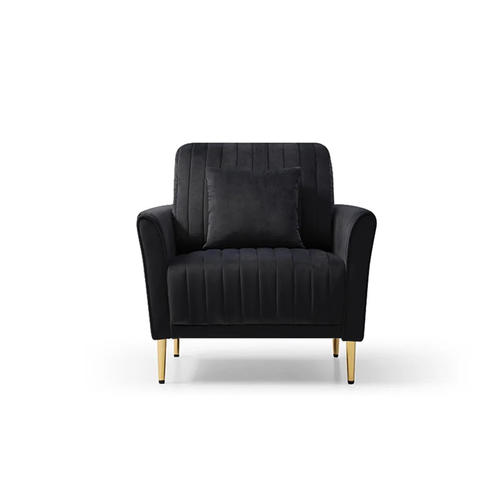 Modern Black Velvet Accent Chair Upholstered Living Room Arm Chairs Comfy Single Sofa Chair – Premium Velvet  W714110574