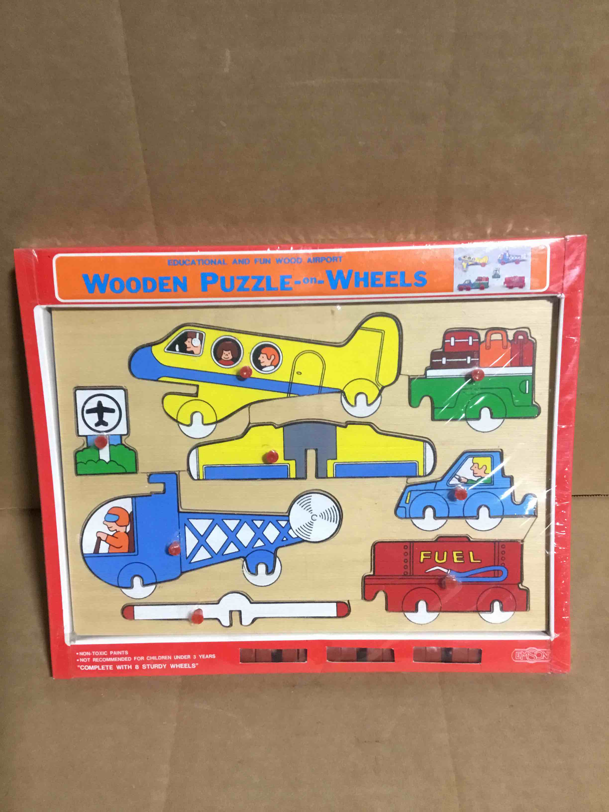 Vintage Small World Toys Wooden Transportation Puzzle Bus, Bike, Car