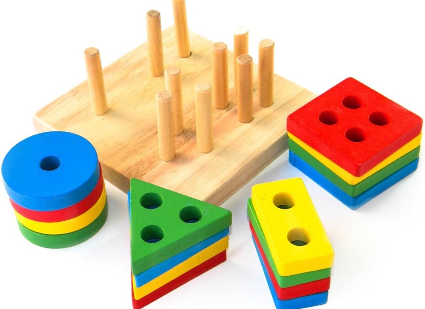 Condition photo showing Brand New for Boxiki kids Montessori Puzzles for 1 2 3 Year Old Boys, Girls & Toddlers - Wooden Shape Sorter & Stacking Toy, Enhances Brain Activity, Helps Color Recognition, & Activates Motor Skills. Geometric 4 - Shapes