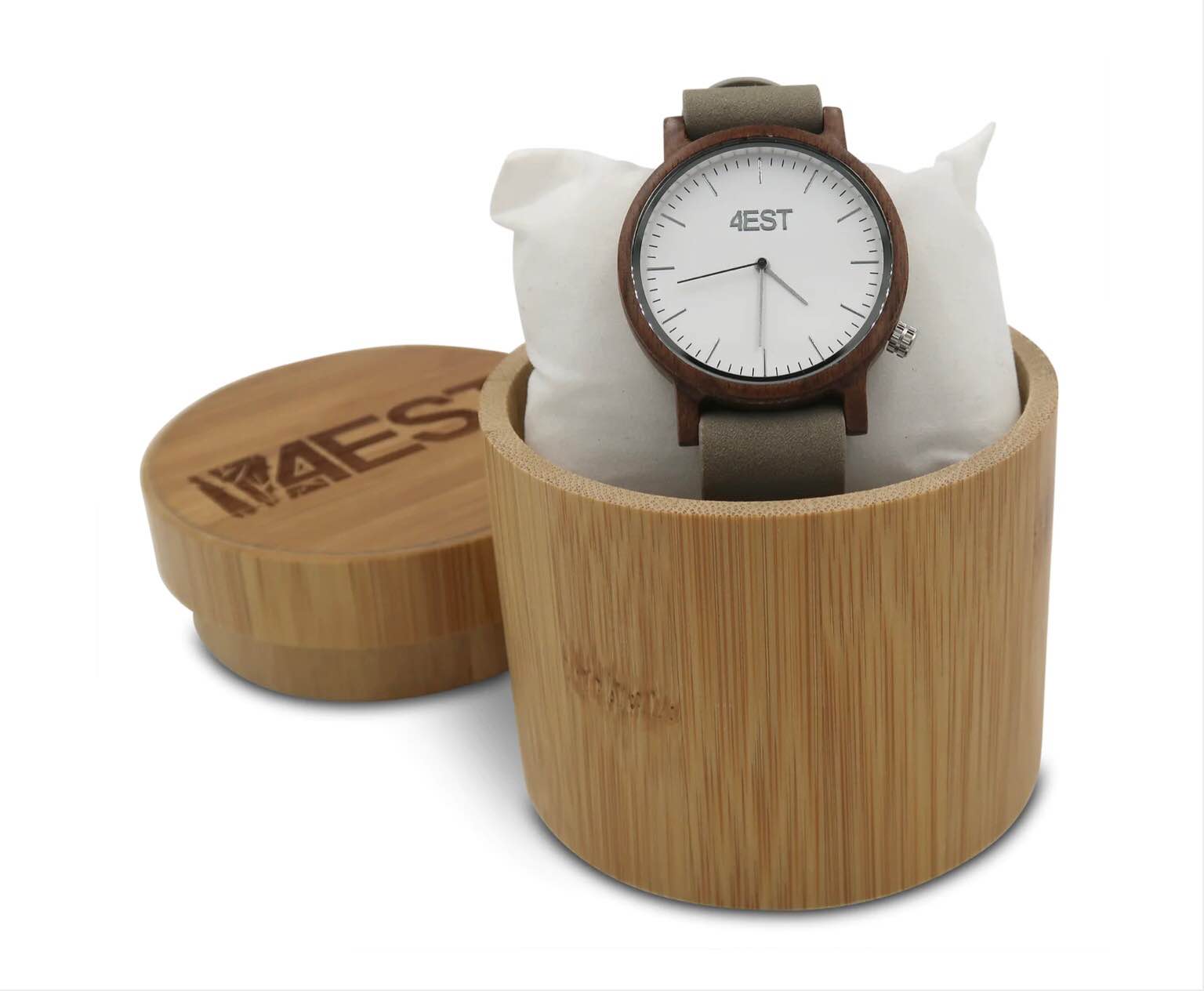 4EST Real Wood & leather Watch color OLIVE