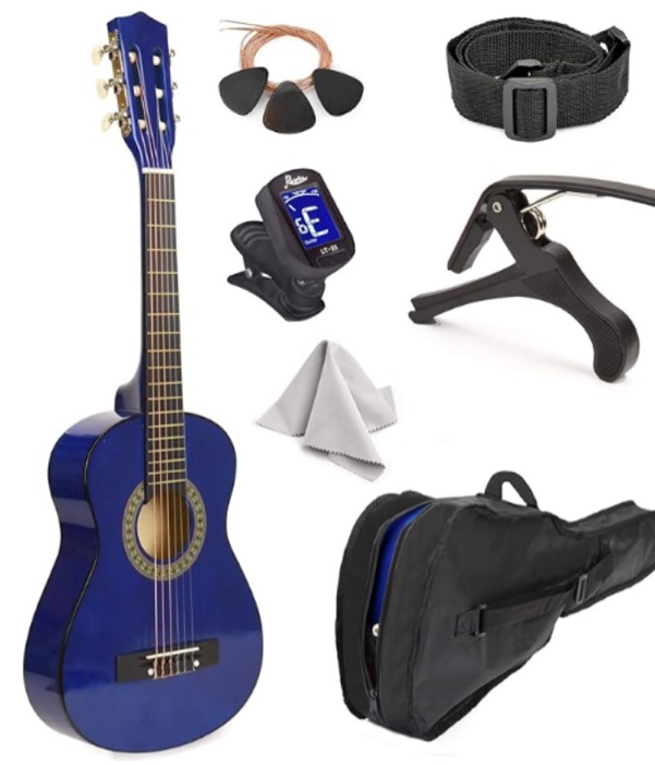 30" Wood Classical Guitar with Case and Accessories for Kids/Girls/Boys/Beginners (Blue)