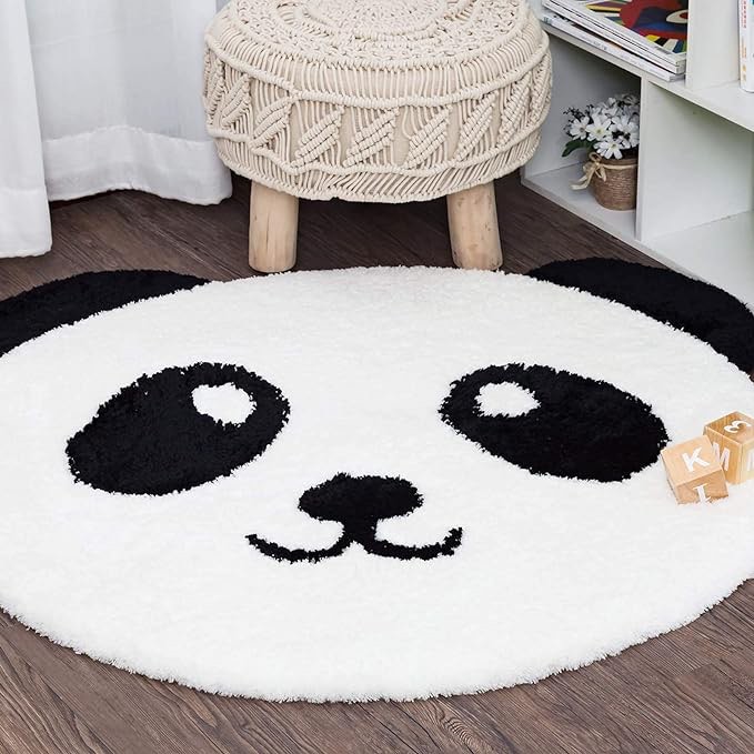 Decomall Panda Mat Nursery Area Rug Kids Play Mat Shaggy Plush Super Soft, 3'4"