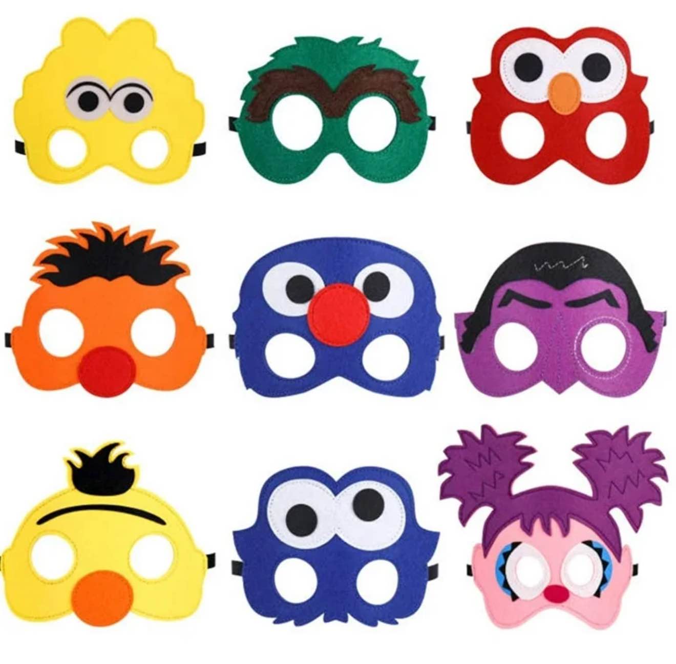 9 Pcs Felt Masks for Elmo Party - Great Quality Eco-Felt and Fleece