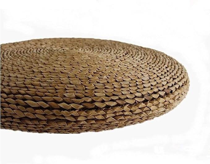 HUAWELL Japanese Traditional Tatami Round Braided Nature Handmade Straw Woven Seat Cushion Yoga Round Mat Zafu Chair Cushion (23.6 Inch)
