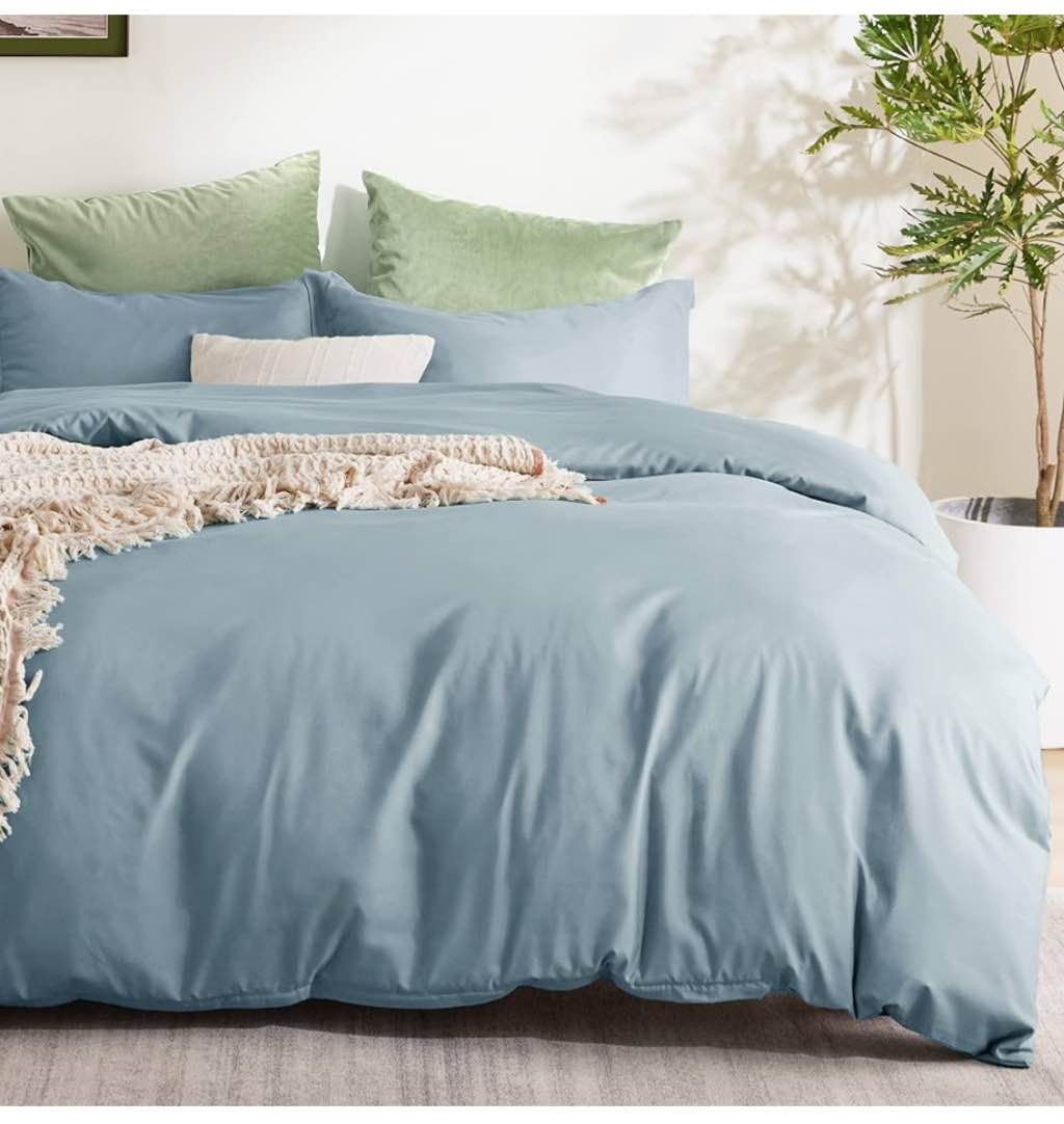 Bedsure Mineral Blue Duvet Cover King Size - Soft Double Brushed Duvet Cover for Kids with Zipper Closure, 3 Pieces, Includes 1 Duvet Cover (104"x90") & 2 Pillow Shams, NO Comforter