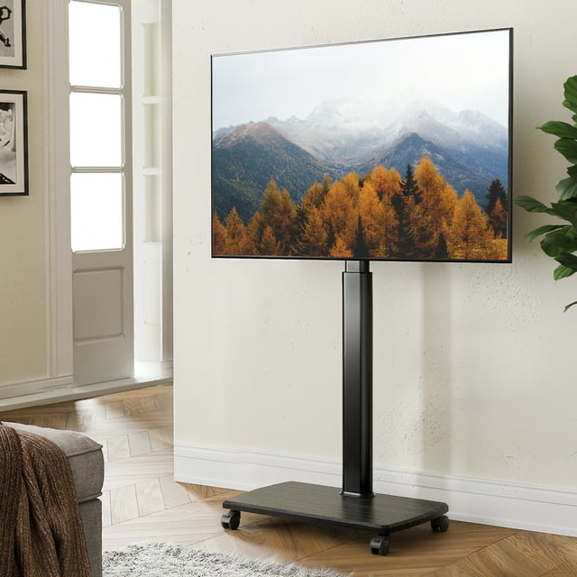 FITUEYES Universal Floor TV Stand Cart with Swivel Mount, Height Adjustable for Most TVs up to 65 Inch, Upgrade Sturdy Wooden Base and Lockable Wheels, FT-E1652WB