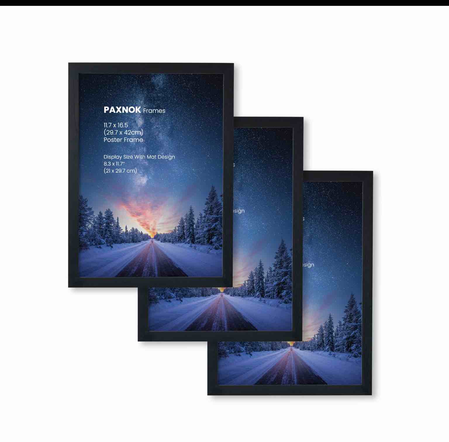 Black A3 Picture Frames Display 11.7 x 16.5 inch Posters and Pictures - Horizontal and Vertical Wall Hanging Option – Frame Hanging Hardware Included - Set of 3