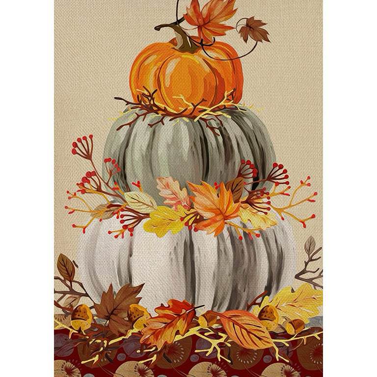 Covido Happy Fall Garden Flag Home Decorative Pumpkin Patch Maple Leaves House Yard Outside Small Flag, Autumn Outdoor Harvest Decoration Farmhouse Thanksgiving Decor Flag Double Sided 12 x 18