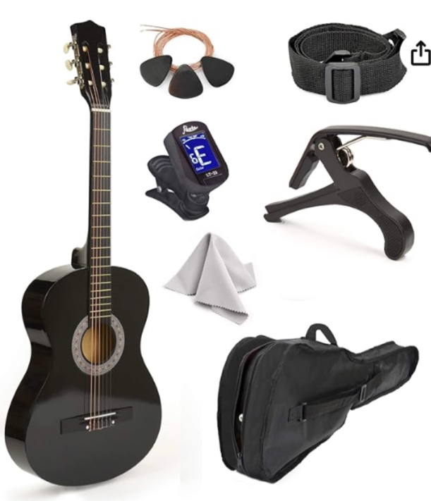 30" Wood Classical Guitar with Case and Accessories for Kids/Girls/Boys/Beginners (black)