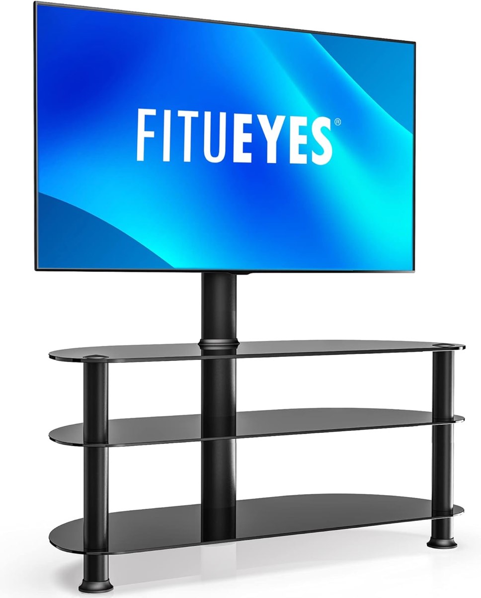FITUEYES Floor TV Stand with Mount 3-Tier Media Stand for 32 to 65 inch TV with Swivel and Height Adjustable Max VESA 600x400 mm