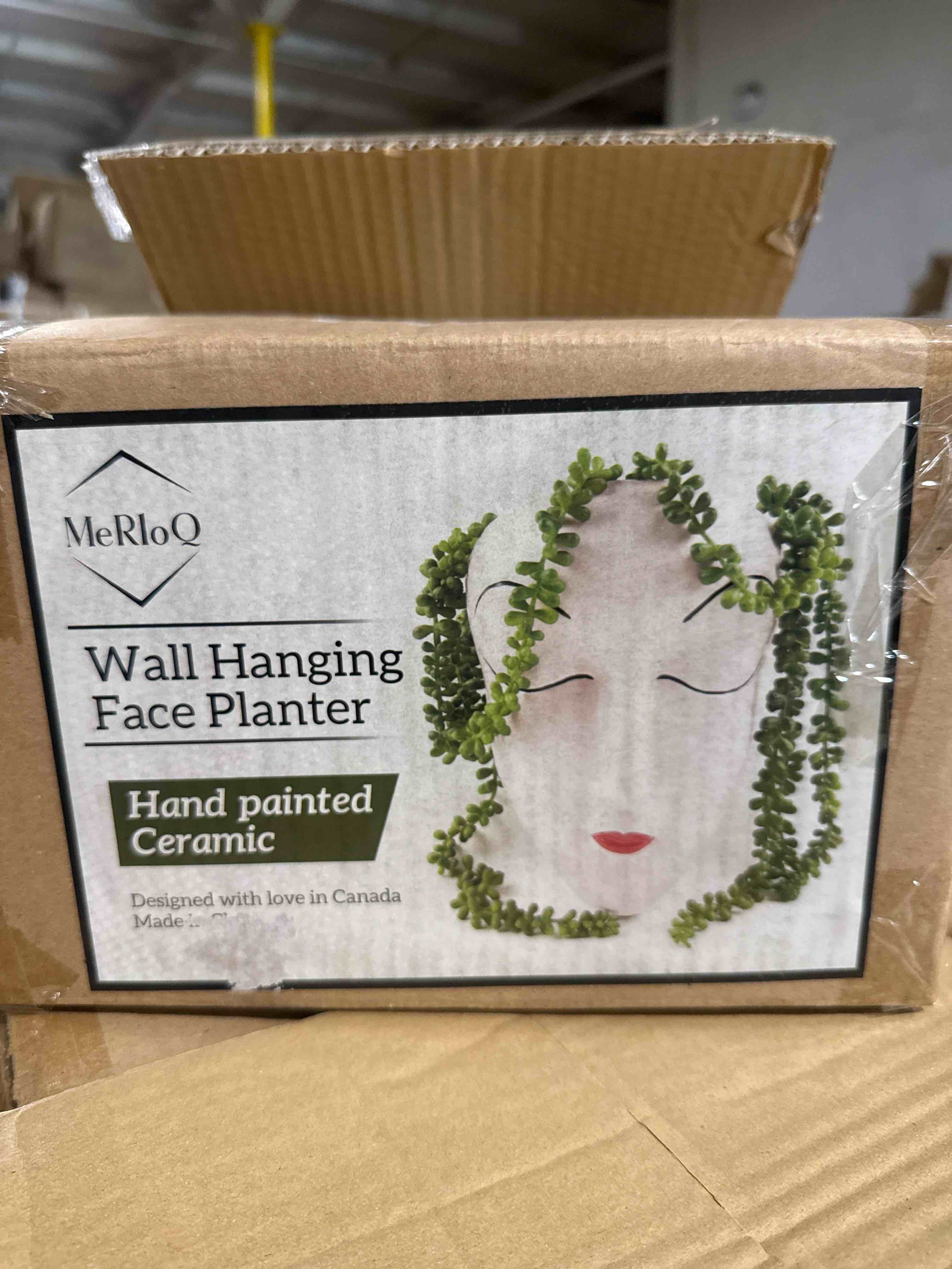 Condition photo showing Brand New for merloq wall hanging face planter hand painted ceramic