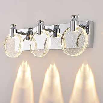 DAHANWAN Bathroom Vanity Lights 3 Lights Stainless SteelCrystal Glass Vanity Lights Fixtures Over Mirror LED Modern Bathroom Wall Lights for Bathroom Mirror Hallway