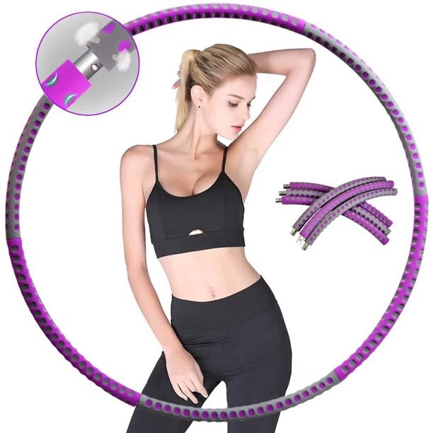 Adult Hula Hoop Band, Weighted Hula Hoop, Stainless Steel, 6 Segments, Detachable, Suitable for Fitness / Slimming / Belly Shaping, Purple/Gray