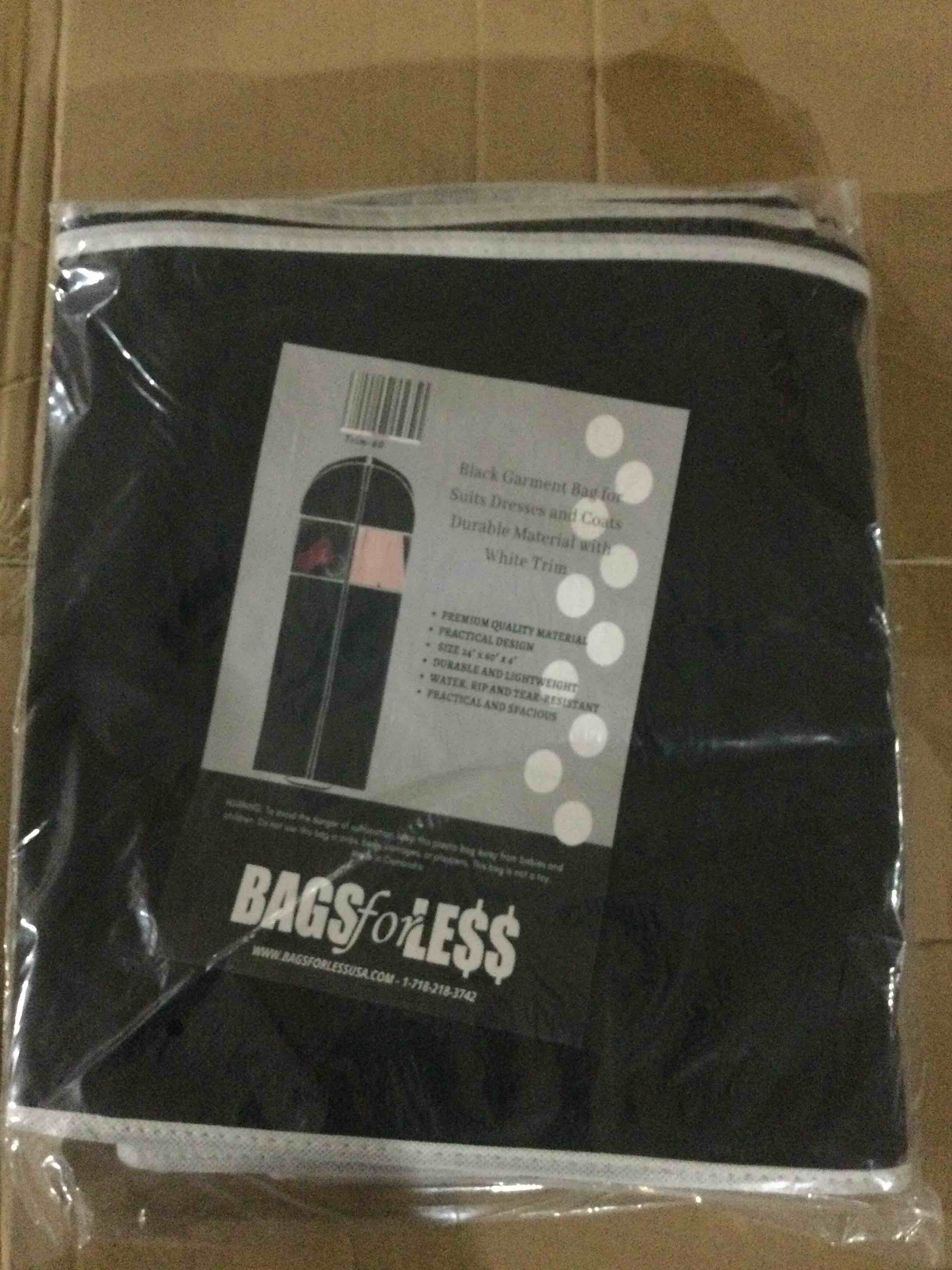 black garment bag for suits dresses and coats durable material with white trim