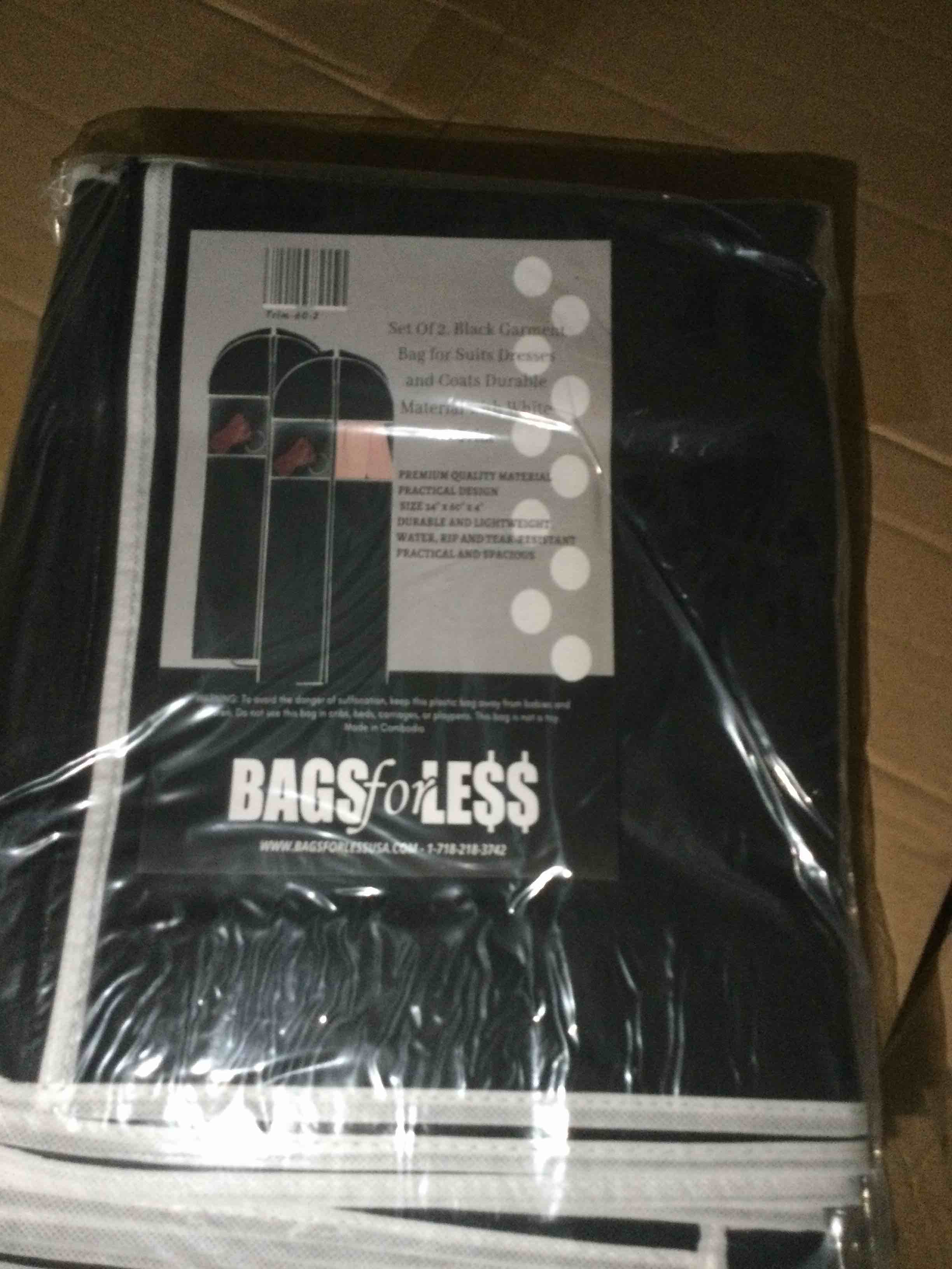 black garment bag for suits dresses and coats durable material with white trim