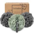 Pack of 3 Large 70g Loofah Sponge, Body Scrubber, Bath Sponge, Luxury Loofah for Women, Men | Gentle Exfoliating Sponge - Body Wash Shower Pouf with Activated Charcoal - Lots of Lather for Bath, Shower, 