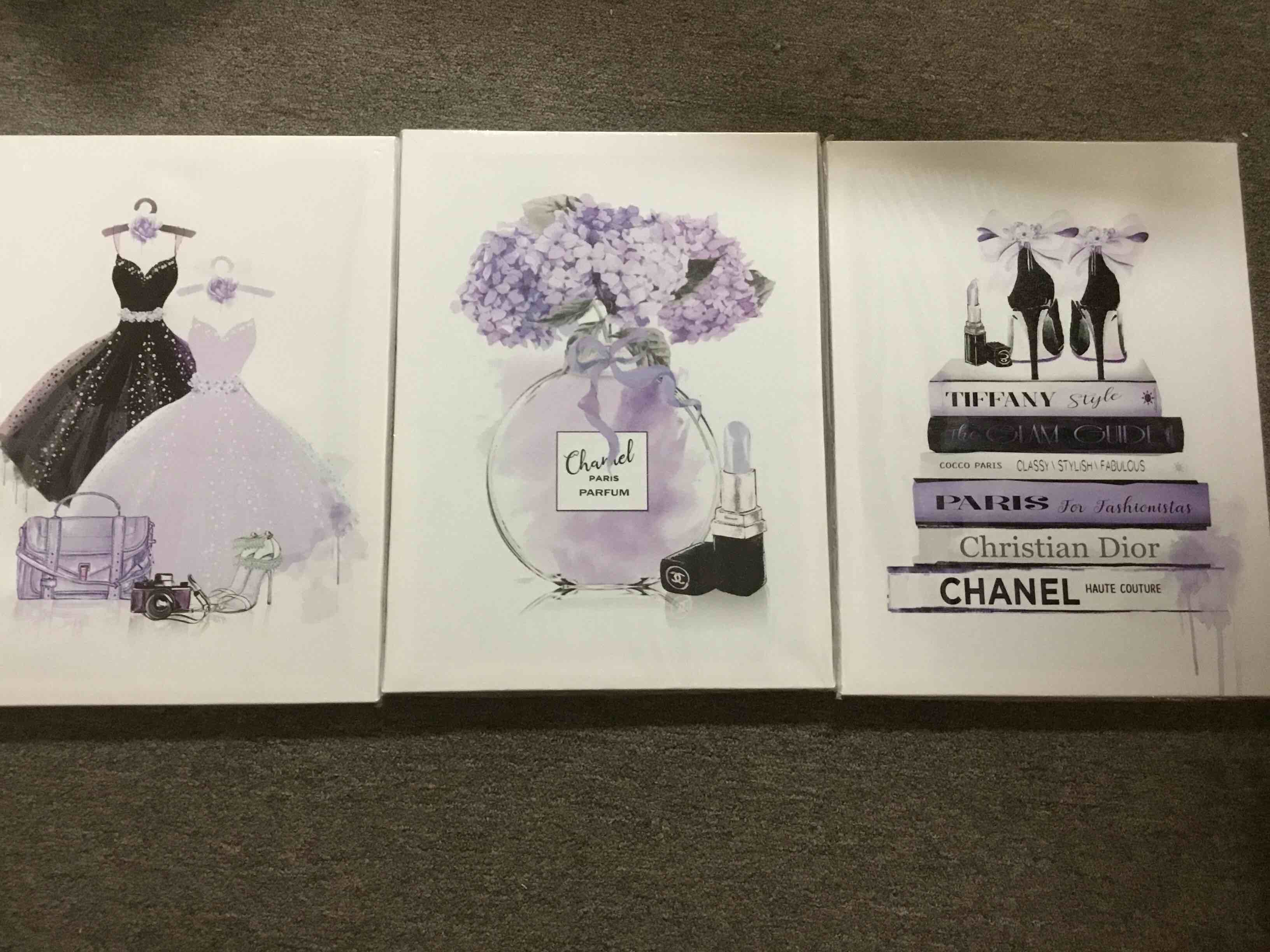 Wall dcord for bedroom girls, three-piece purple
