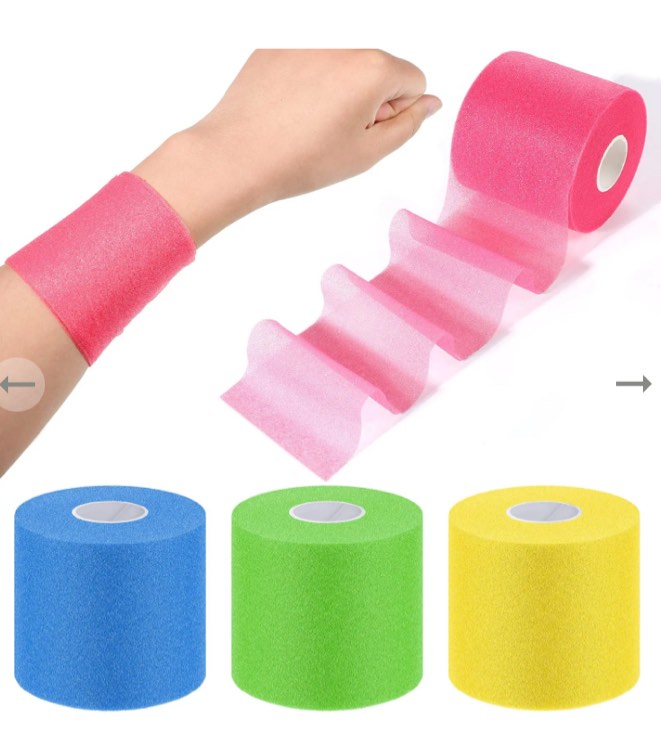 Nuanchu 4 Pcs Pre Wrap Athletic Tapes 30 Yards Hair Prewrap Strip Tapes for Soccer Ankles Wrists Sports Foam Tape(Green, Yellow, Navy Blue, Rose Red
