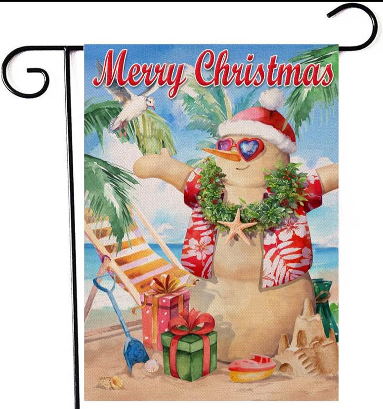 Artofy Merry Christmas Beach Snowman Home Decorative Garden Flag, Xmas Gifts Coastal House Yard Starfish Seabird Ocean Nautical Outside Decor, Hawaii Sea Outdoor Small Decoration Double Sided 12 x 18