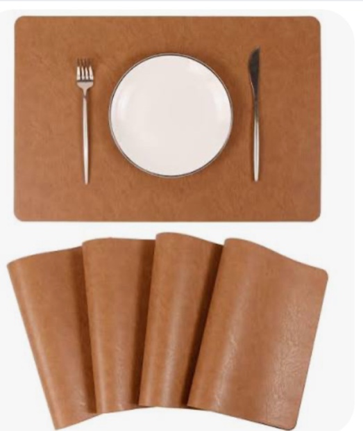 myHomeBody Wipeable Placemats, Faux Leather Placemats, Placemats Washable, Placemats Faux Leather, Dinning Placemats Sets, Table Placemats Waterproof, 16.8" x 11.8", Caramel, 4 pcs