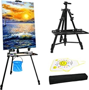NewZeal Artist Easel Stand Painting Stand Art Easel, 20"to 61" Art Easel for Painting Canvase & Displaying, Aluminum Adjustable Height Display Tripod with Portable Bag/Folding Keg/Apron.(Black)