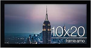Frame Amo 10x20 Black Modern Picture or Poster Frame, 1 inch Wide Border, Smooth Wrap Finish, Acrylic Face