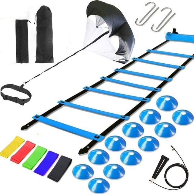 Big B Pro Sports Speed & Agility Training Set | Includes Ladder, 10 Cones, Running Parachute, Jump Rope, 5 Resistance Bands | Great for Football, Soccer, Hockey & Basketball Athletes