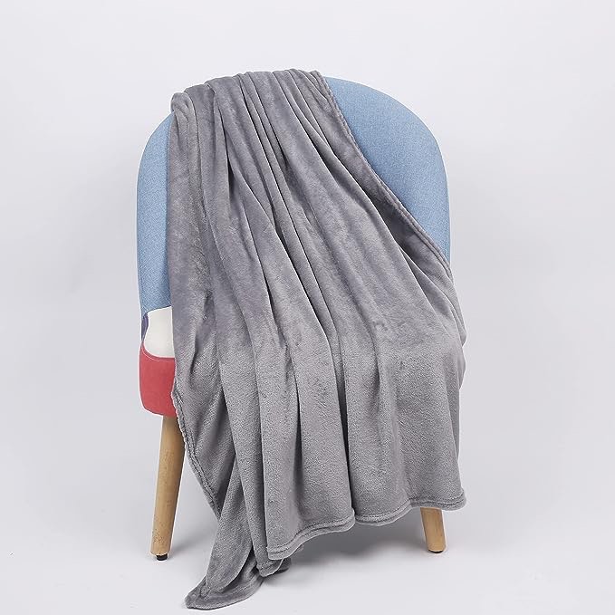 LEZZIFY Flannel Blanket Sofa Blanket, 50” x 60” (Gray)