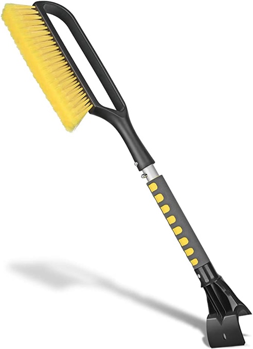 Henoty 27 Inch Snow Brush and Detachable Ice Scraper with Comfortable Foam Grip and Detachable Scraper for Cars,Trucks, SUVs, Windshield (Heavy Duty ABS, PVC Brush)
