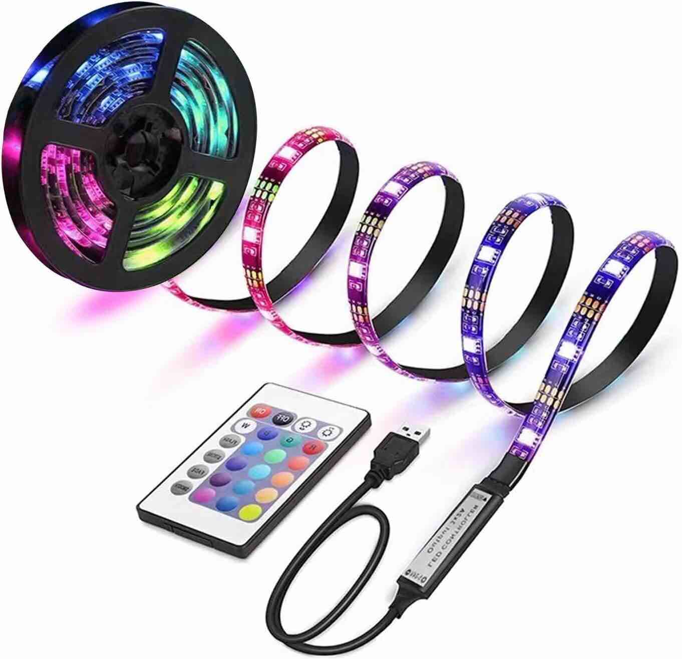 Keepsmile USB Powered RGB 15 Color Led Strip Lights with Remote Control for Bedroom, Party, Kitchen, Home Decoration,Led Step Lights 6.56ft (Unable to Connect to APP)