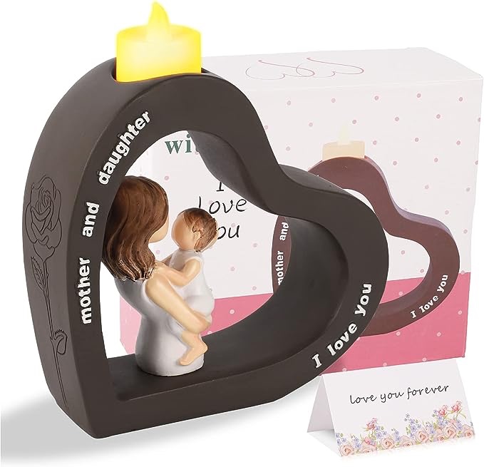 Gifts for Mom from Daughter - Mother Daughter Statue Candle Holder with Led Candle, for Women, Birthday Gifts for Mom/Daughter - I Love You - New Mom Gifts for Women