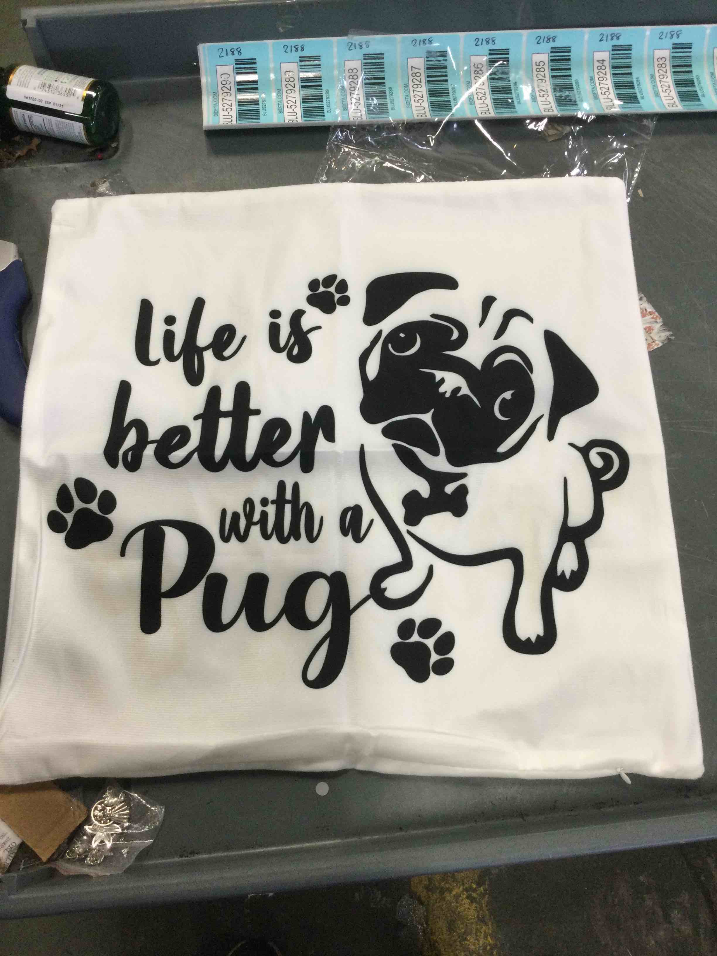 Life is Better with a Pug, Pillow Case, 18” x 18”, White