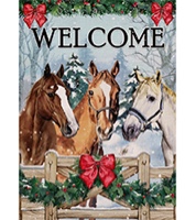 Selmad Welcome Winter Horses Farm Decorative Burlap Garden Flag, Christmas Farmhouse Animals Home Yard Small Outdoor Decor, Xmas Rustic Outside Decoration Double Sided 12 x 18