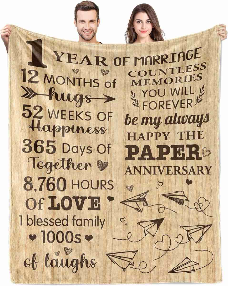 Fluffy Time 1 Year Anniversary Wedding Gifts for Her Him Romantic One Year for Boyfriend Girlfriend Best 1st Anniversary Present Happy First Year Anniversary Marriage Blanket Gift for Couple