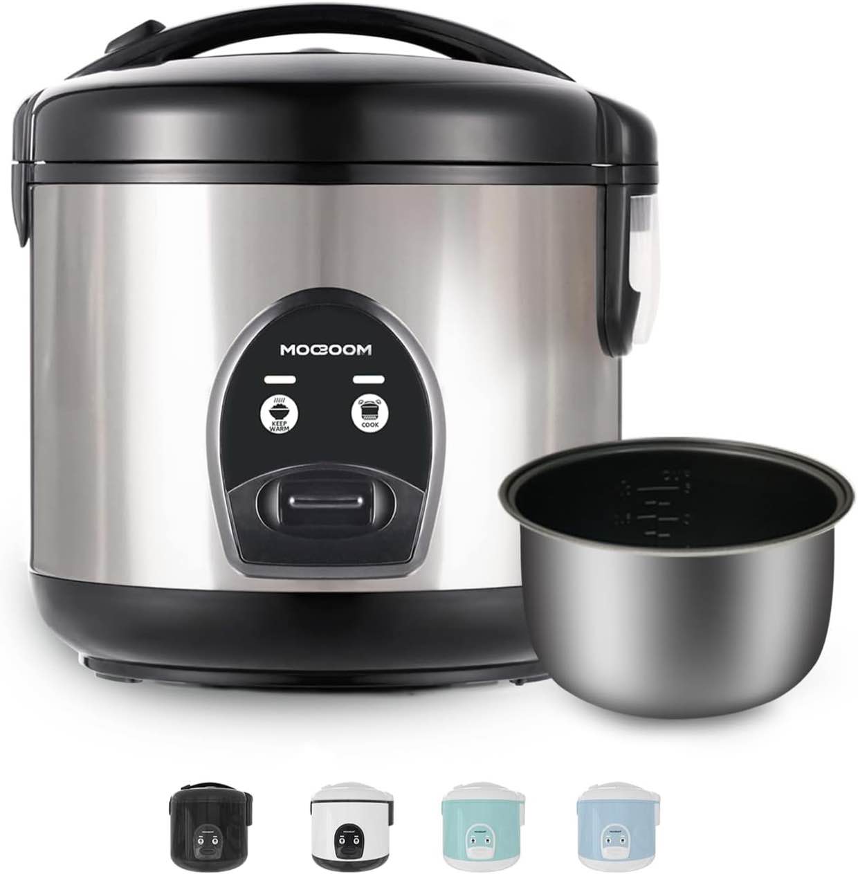 MOOSUM Electric Rice Cooker with One Touch for Asian Japanese Sushi Rice, 5-cup Uncooked/10-cup Cooked, Fast&Convenient Cooker with Steamer, Stainless Steel Housing and Auto Warmer Green-XS-One touch 5-cup uncooked/1.9Qt.
