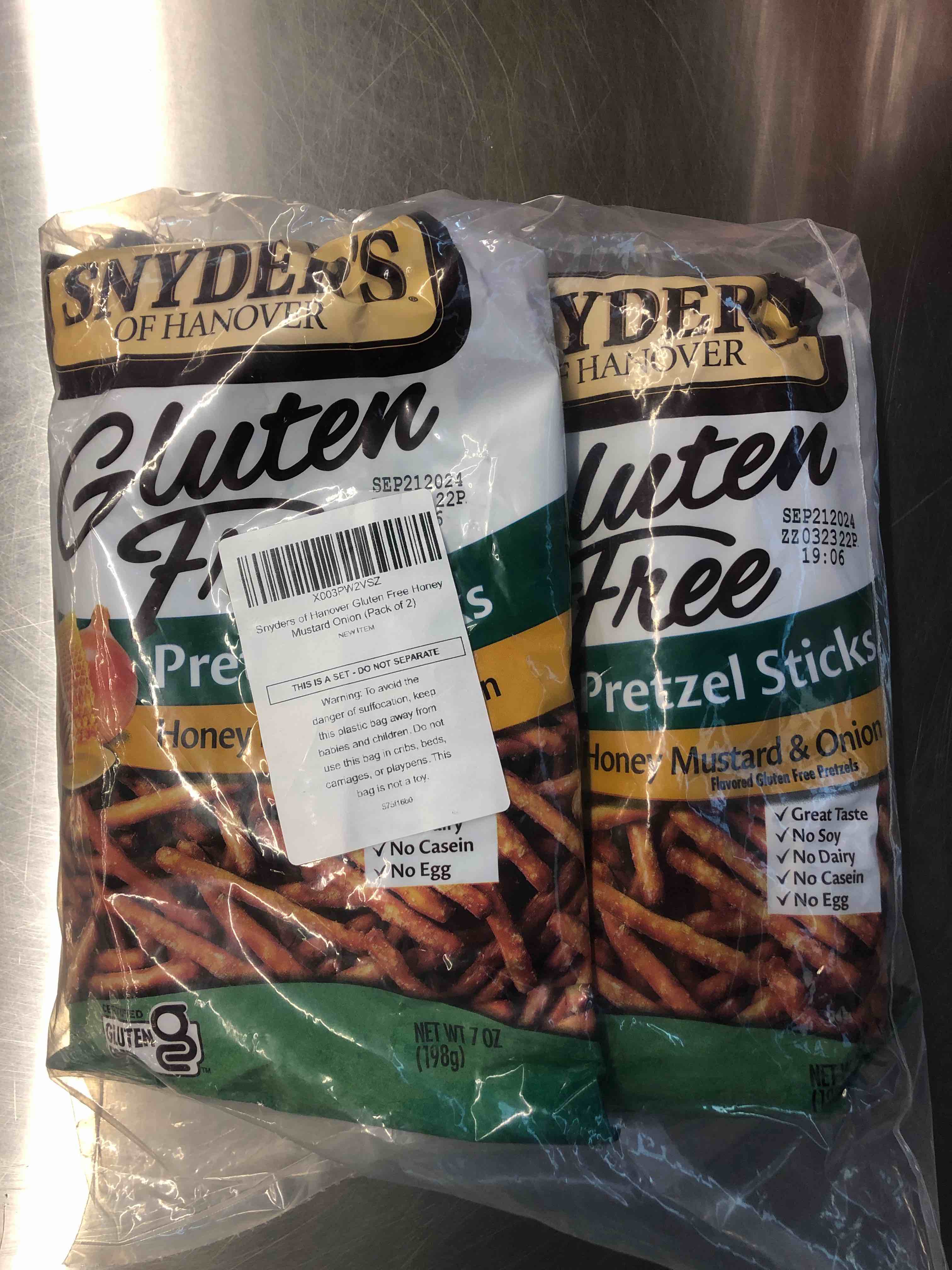 Exp 9/24 Snyder's of Hanover Gluten Free Pretzel Sticks, Honey Mustard and Onion, 7 oz
