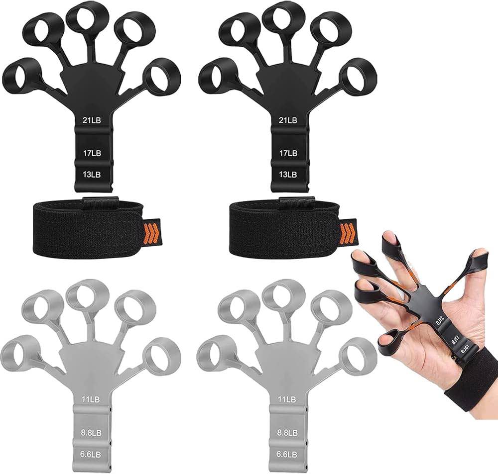 Lafoxla 4Pcs Finger Strengthener Grip Strength Tester Forearm Strengthener, 6 Resistant Level Finger Exerciser Hand Strengthener for Strength Training, Finger Flexion Extension Training, Black Blue