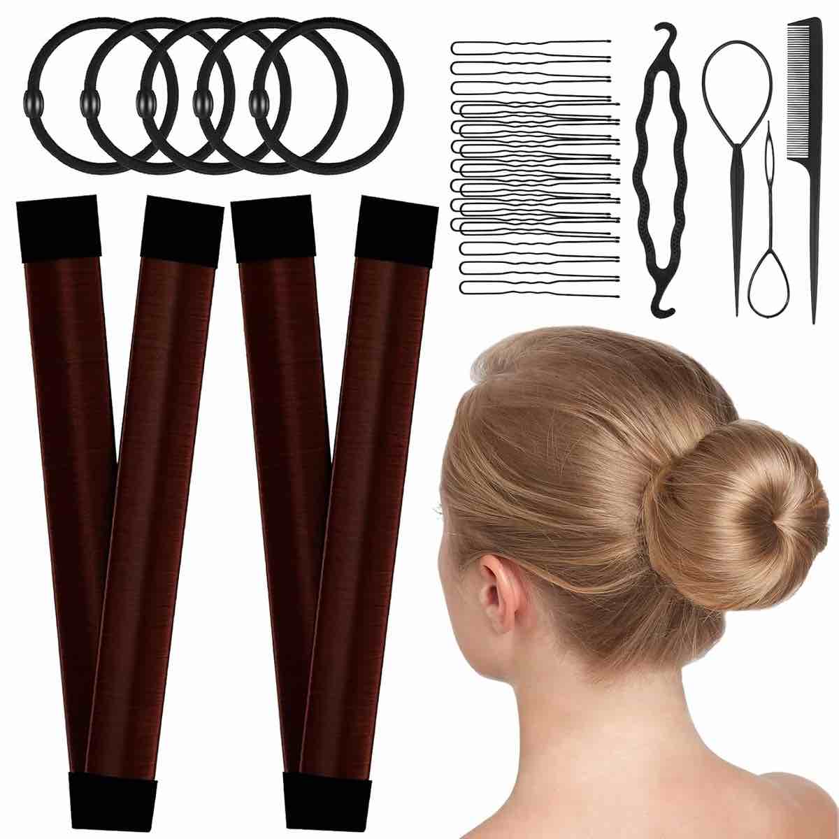 Magic Hair Bun Maker Donut 2 PCS - French Twist Hair Styling Tool Snap Roll,