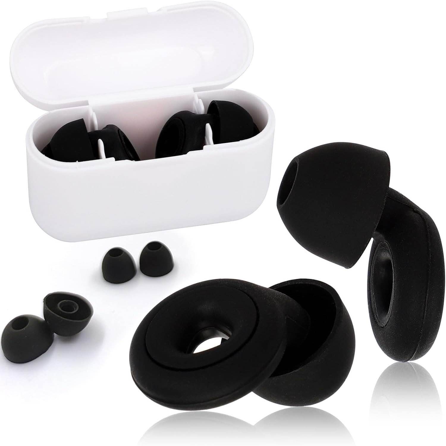Ear Plugs for Sleeping Reusable Noise Reduction Waterproof Ear Plugs for Side Sleepers, Studying, Travel, Noisy Places, 6 Silicone Ear Tips in S/M/L, Black