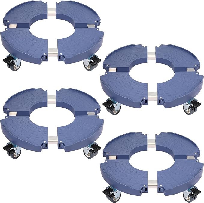 4 Pcs Plant Stand with Wheels Heavy Duty 15-21" Adjustable Rolling Plant Stand Large Flower Pot Stands Outdoor Indoor with Casters Trash Can Dolly Plant Cart Garden Pot Mover, Blue