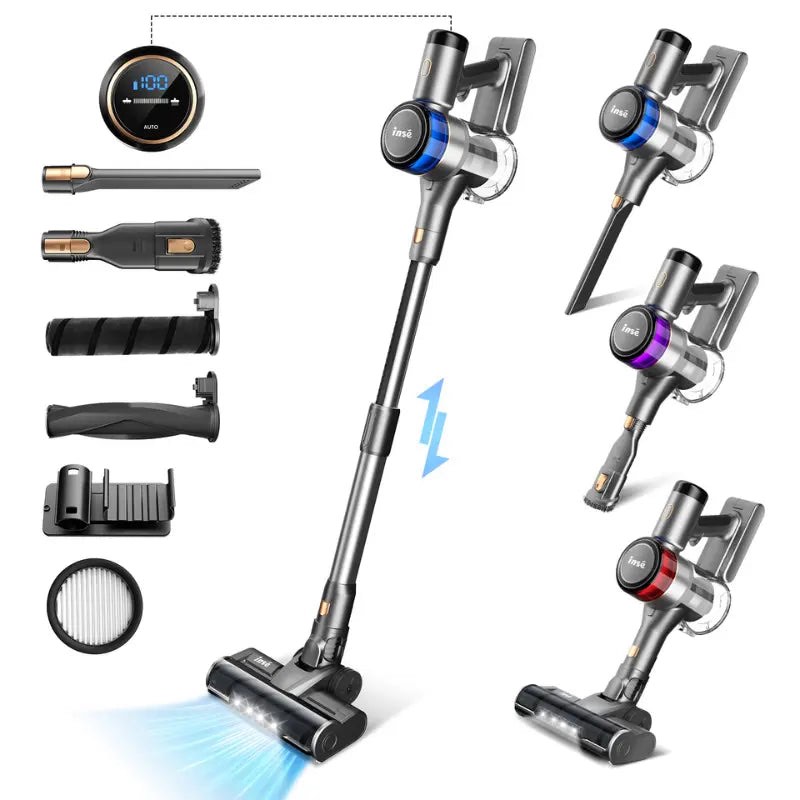 inse s9 cordless stick vacuum 30kpa for carpets with smart induction and led screen