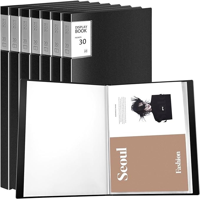 Tenceur 8 Pcs Black Art Portfolio Folder for Artwork 11 x 17 Inch Display 60 Pages 30 Pockets Capacity Presentation Binder with Plastic Sleeves Art Folder for Paint Post Photo File Music Menu