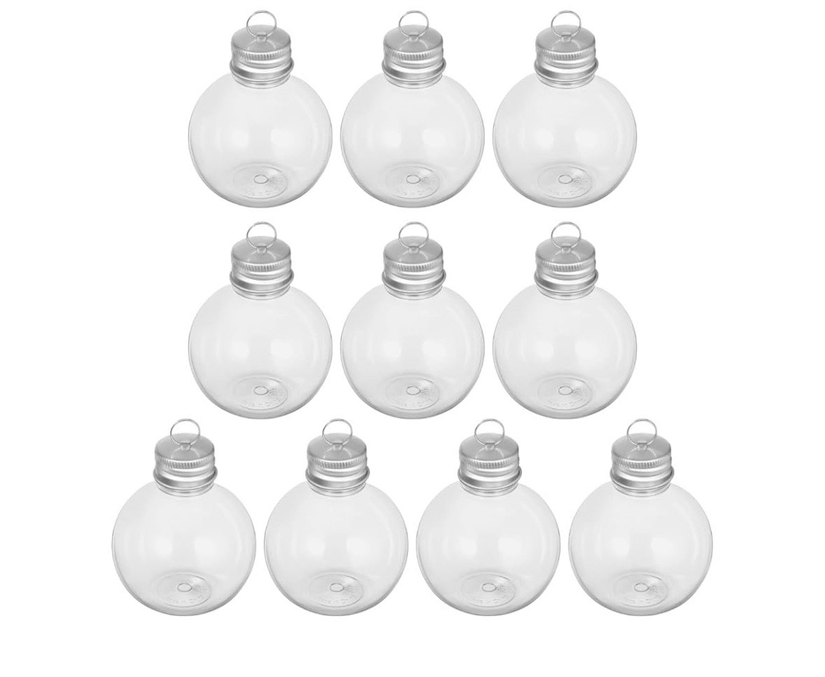 Milisten 10pcs Christmas Drink Balls Juice Bottles Clear Ornament Balls Christmas Fillable Booze Tree Ornaments Water Bottle Bulbs Xmas Booze Pendant Ball for Party 3.38ounce, Silver