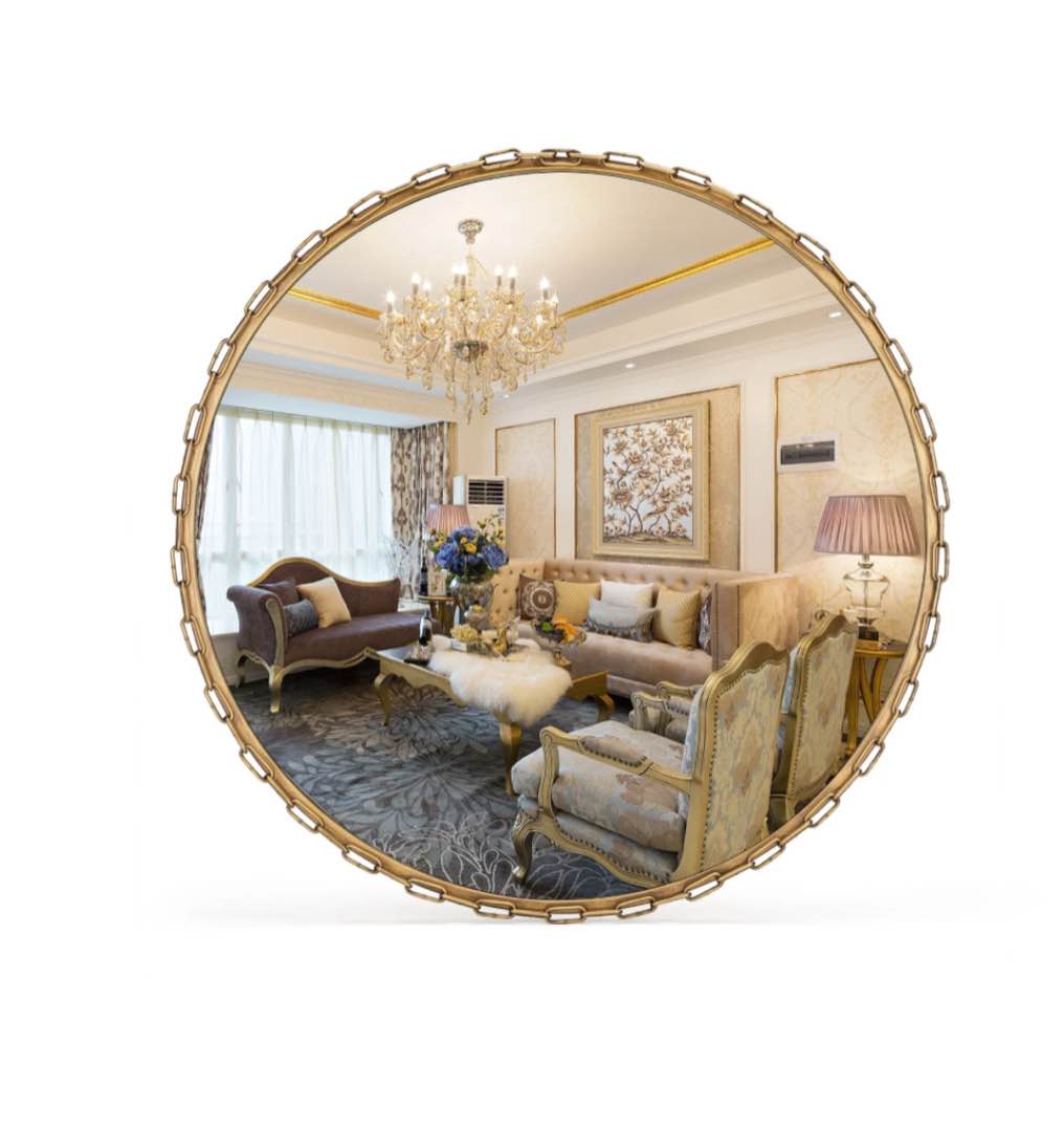 BYNIUA Round Bathroom Wall Mirror, 24"x24"Antique Gold Metal Chain Frame Vanity Mirror, Wall Mounted Decorative Circle Makeup Mirror for Bedroom, Living Room, Entryway